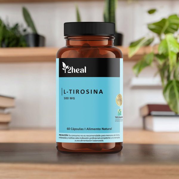 Botella con suplementos en pastillas de aminoácido L-tirosina