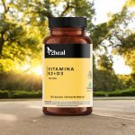 Botella con suplementos en pastillas de vitamina K2 y D3